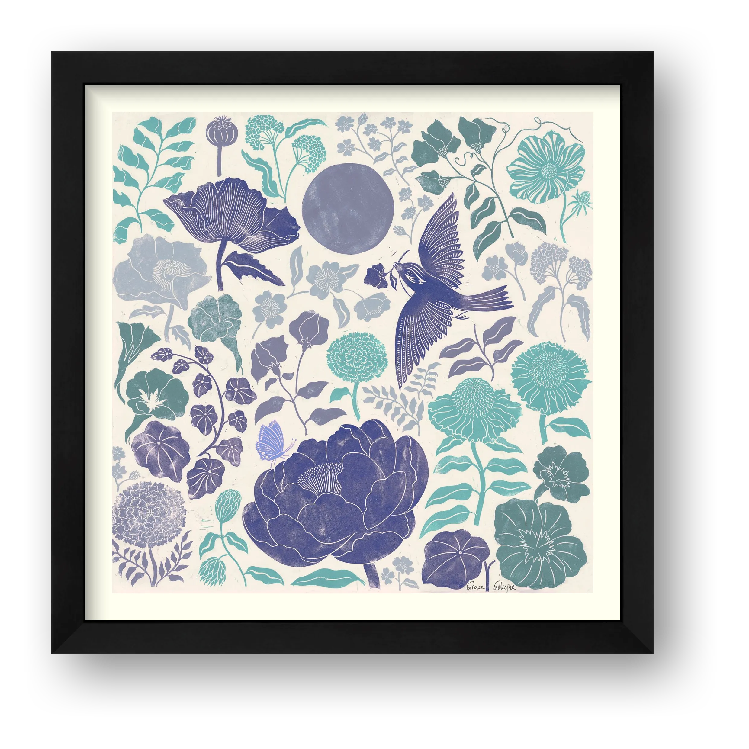 The Summer Garden in Blue — framed