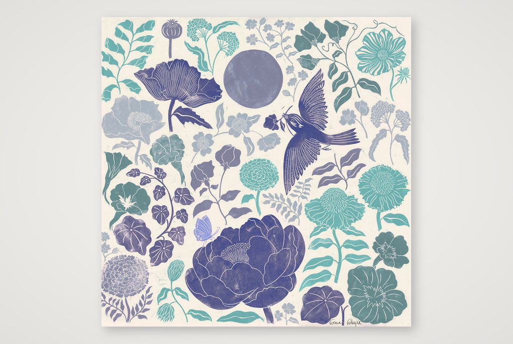 The Summer Garden in Blue — 30×30cm, 12×12" Print only